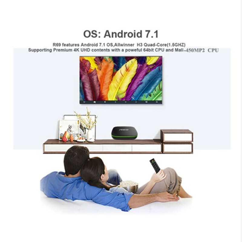 R69 GB Allwinner Android Caixa Smart TV 7.1 GB 16 2 H3 Quad-Core Wi-fi 2.4 GHz 1G8G Conjunto top Box HD 1080 P Apoio 3D filme Media player