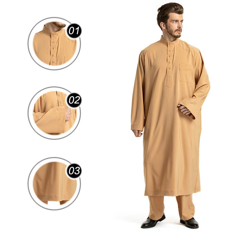 Arabic Thobe Islamic Clothing Jubba Men Muslim Hui Moslim Sets White Long Sleeve Robe Nation Abaya Arabic Hombre Hommes Kaftan