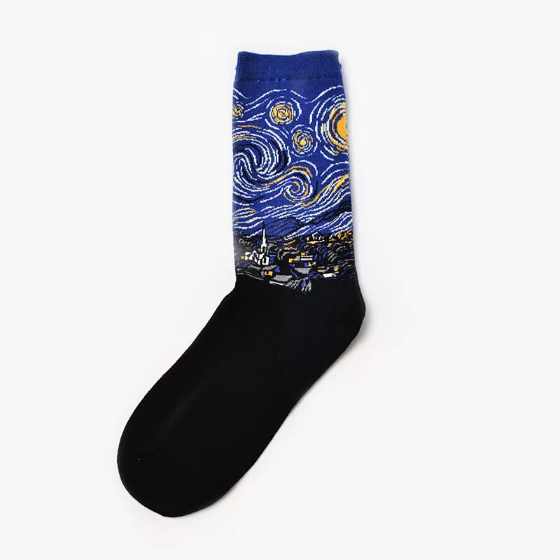 Sternen Socken 3D Vintage Baumwolle Ölgemälde Mona Lisa Van Gogh Kreative Malerei Gothic Straße männer und frauen paare Socken
