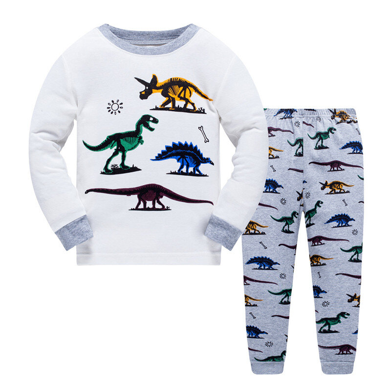 Conjunto de pijamas para niños de LUCKYGOOBO, ropa de dormir con Estampado de dinosaurios, conjunto de pijamas para niños de 2 a 7 años, ropa para bebés