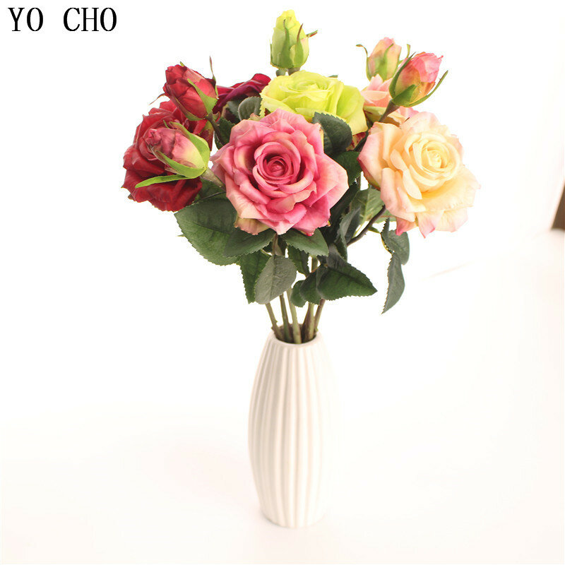 YO CHO-cabezas de flores artificiales para novia, peonías de rosas, accesorios de decoración del hogar, flores artificiales creativas para boda, flor de seda