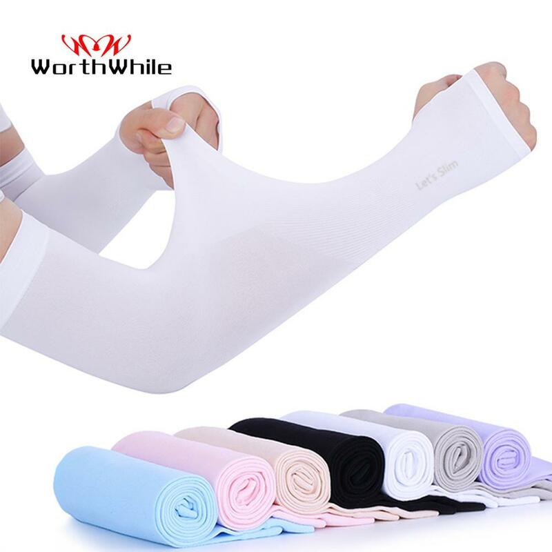 WorthWhile Ice Fabric Arm Sleeves UV Protection Mangas Warmers Summer Sports Running Cycling Driving Reflective Sunscreen