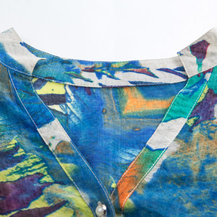 Женская шифоновая блузка, рубашка с воротником-стойкой, цветочным принтом и пуговицами, Лето 2015, размера плюс