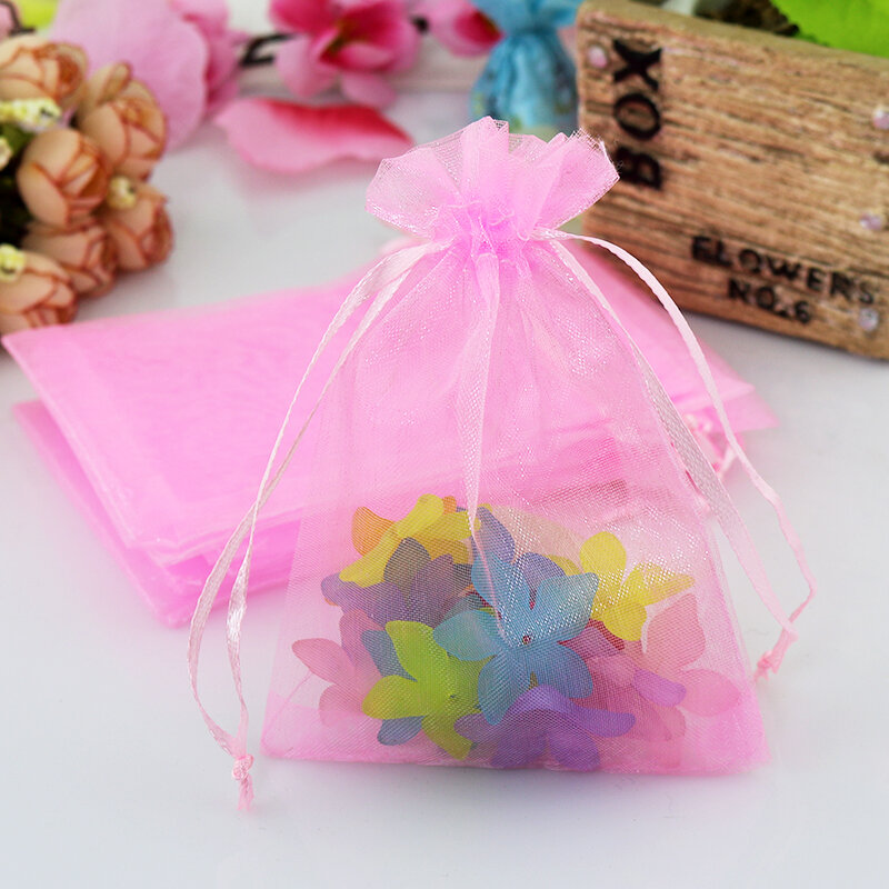 100pcs/lot Pink Jewelry Bag 7x9cm Small Wedding Gift Organza bag Jewelry Packaging Display & Jewelry Pouches