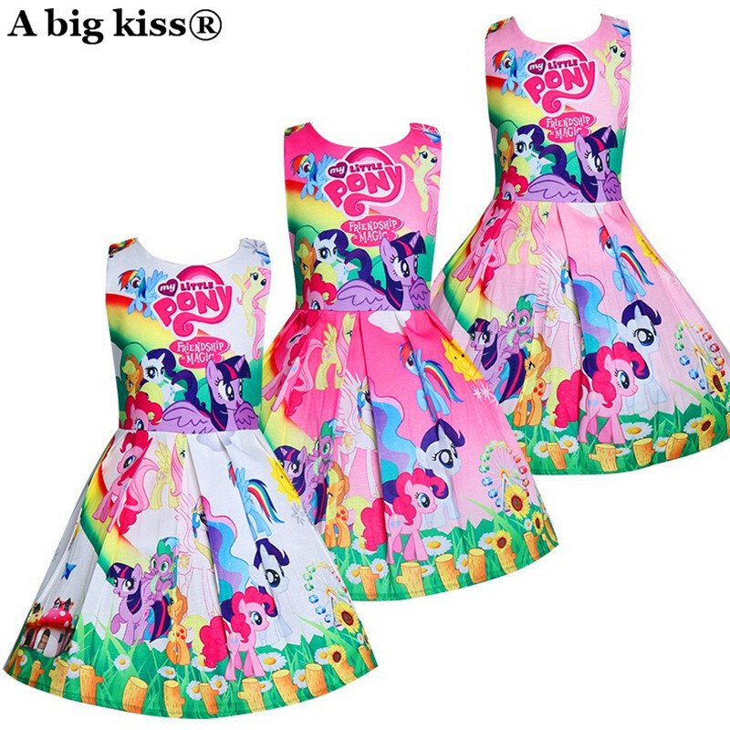 Kids Dresses For Girls My little Poli Children's Dresses Rainbow Dress Cute Pony Foal Princess Party Dress Unicorn Clothes 2019