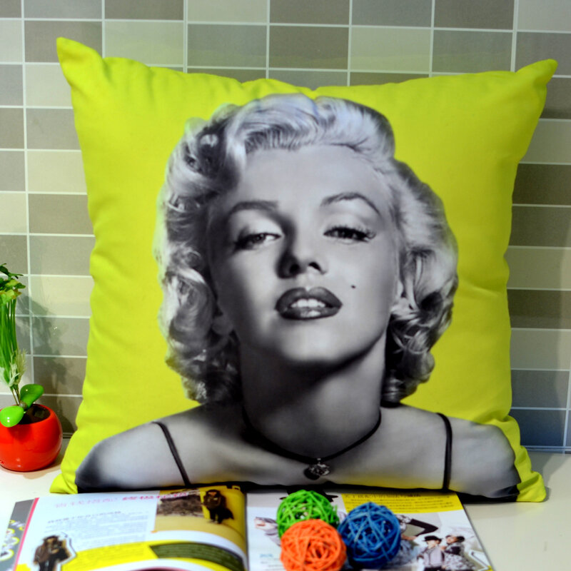 45 *45 cm Home Decor Retro Vintage Photograph Marilyn Monroe Printed  Microfiber Throw Pillow Case for Bedding, Yellow