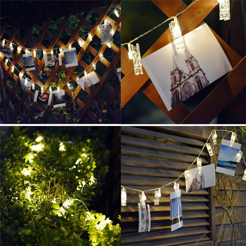 Guirlande lumineuse à clip 3x aa alimentée par piles, 1 mètre, 2 mètres, 20led, décoration intérieure et extérieure, corde pour fête/anniversaire