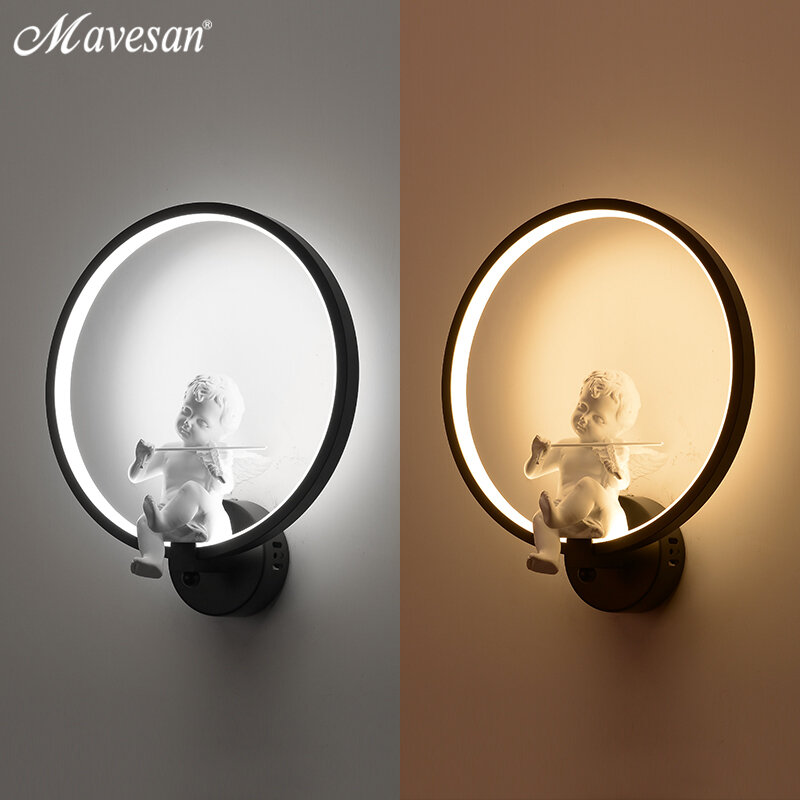 Hot Selling Wall Lamps Indoor Black White Wall Lighting Minimalist Art Sconce Interior With Angel Bird Home Decoration wall
