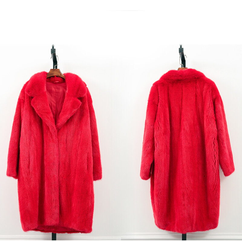 2018 Europe style femmes épais chaud imitation vison manteau de fourrure dame décontracté épais fourrure grande taille x-long windproff manteau