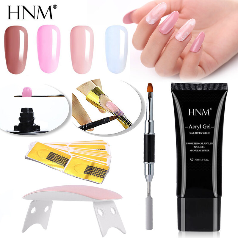 HNM 30ML UV Poly gel Builder extensión de Gel acrílico Poligel acrilgel formas de uñas bolígrafo con adhesivo pincel para esmalte de uñas