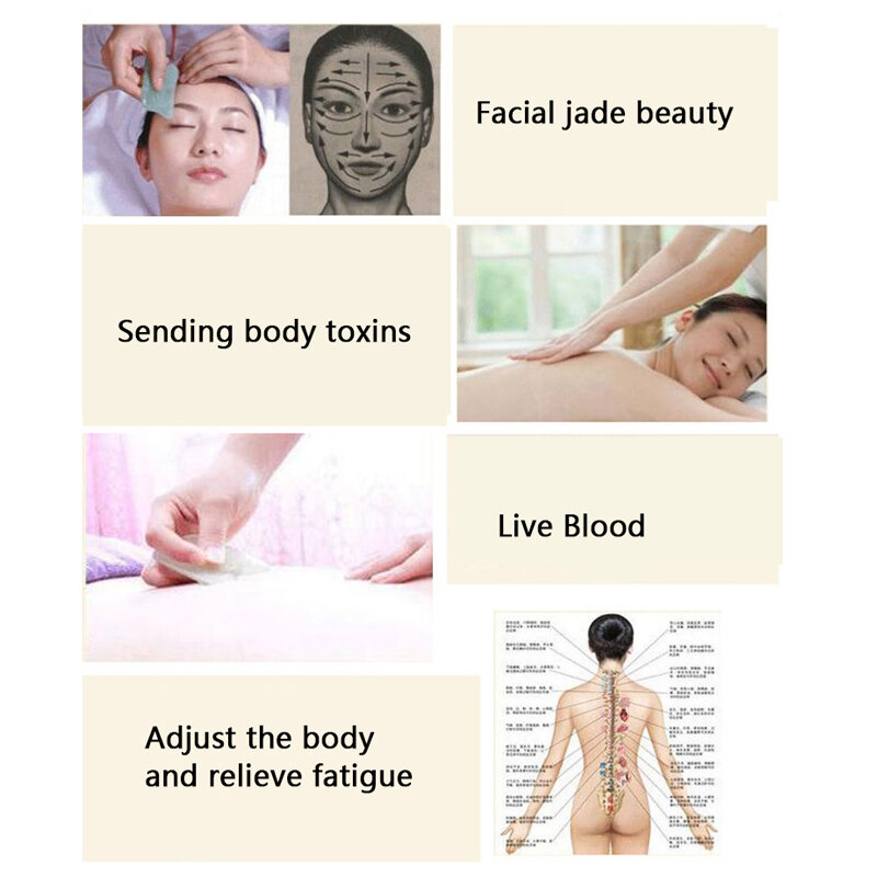 Tabla de Jade Natural Guasha escurridor de ojos faciales raspando Gua Sha SPA herramienta de masaje cuidado de la salud belleza acupuntura placa masajeador