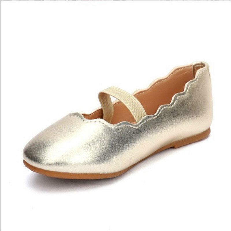 Fashion Baby Girls Leather Shoes Wavy Lace Golden Silver Kids Ballet Flat Shoes for Wedding Party Princess Dress Shoes for Girls
