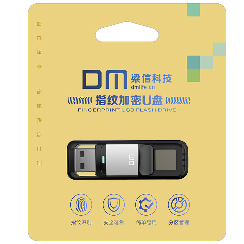 Unidad Flash USB DM PD061 con 32GB, unidad de memoria Usb 2,0 Encriptada con huella dactilar, pendrive de seguridad