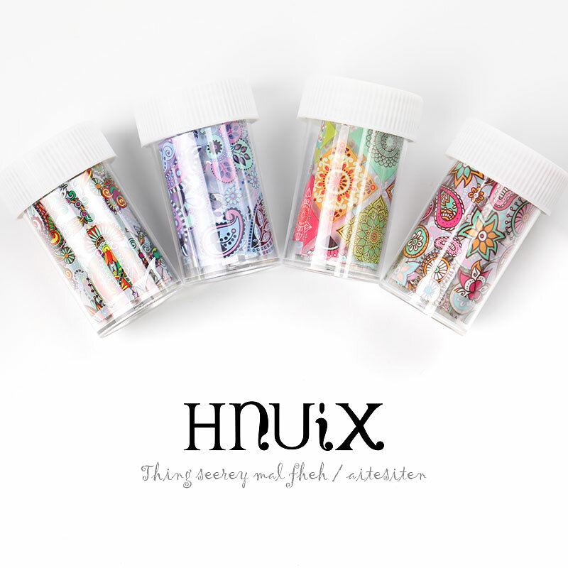 HNUIX-다채로운 네일 전송 네일 아트 호일 접착 스티커, 10 가지 색상, 사용자 지정 패턴 봉투 슬라이더 리본 장식 매니큐어