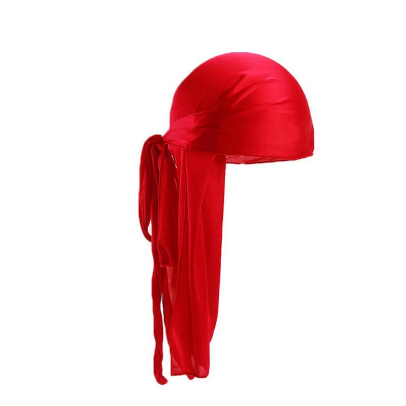 Turbante largo de satén de seda para hombre y mujer, gorro de pirata, pelucas Doo Durag, envoltura de cabeza de motorista, gorro de quimio, accesorios para el cabello, novedad de 2020
