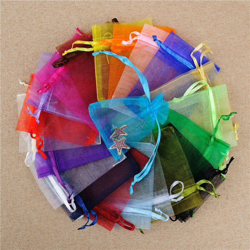 Schöne farbe kordelzug mesh tasche für geschenk und schmuck größe 7*9cm