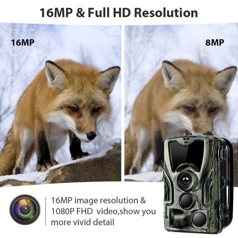 Trail การล่าสัตว์กล้อง 5000 MAh แบตเตอรี่ลิเธียม 16MP HC801ALI 1080P IP65 กันน้ำ Photo กับดัก 0.3 S การเฝ้าระวัง