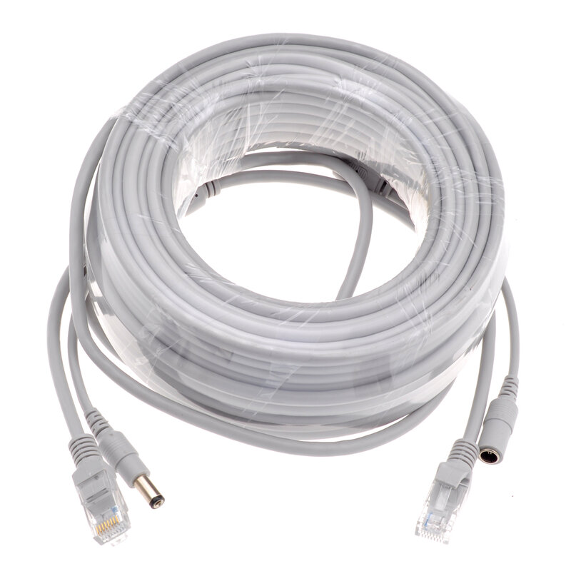 Câble Ethernet CAT5/CAT-5e RJ45 + DC, câble gris pour caméra réseau IP, système de vidéosurveillance NVR, 5M/10M/15M/20M/30M