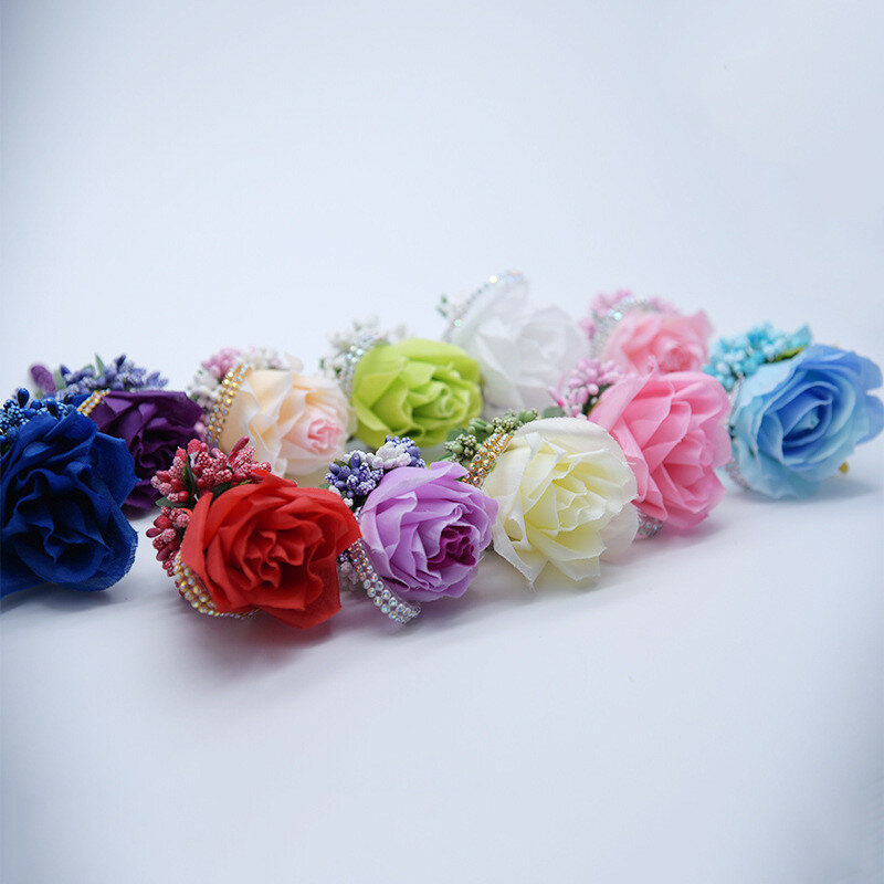 Yo Cho Wedding Bouquet Artificiale Della Rosa Fiori Blu Spilla Corpetti di Scintillio di Strass Nastro di Pizzo Classico Prom Boutonniere Spilli