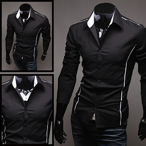 Men Fashion Luxury Casual Slim Fit Long Sleeve Flanger Office Dress Shirt Tops