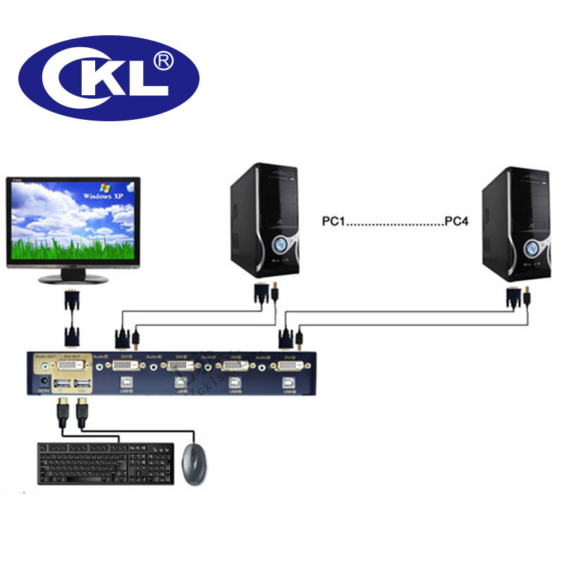 4 Port USB DVI Switch KVM Keyboard Mouse PC Monitor Switcher dengan Audio dan Auto Scan Dukungan 1920*1200 Logam DDC2B CKL-94D