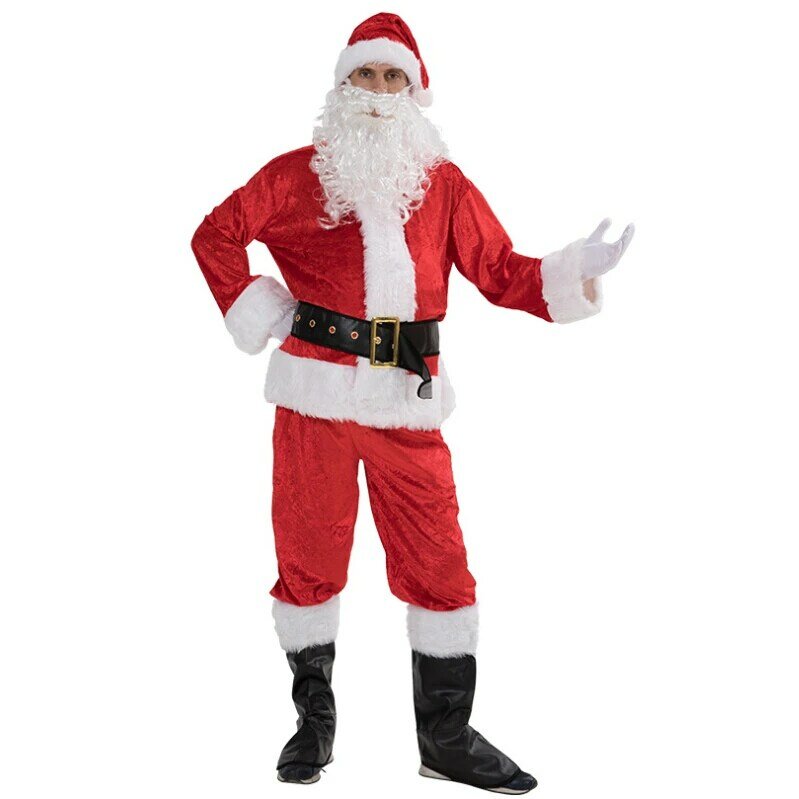 5PCS Weihnachten Santa Claus Kostüm Phantasie Kleid Erwachsene Anzüge Cosplay Outfits S-3XL