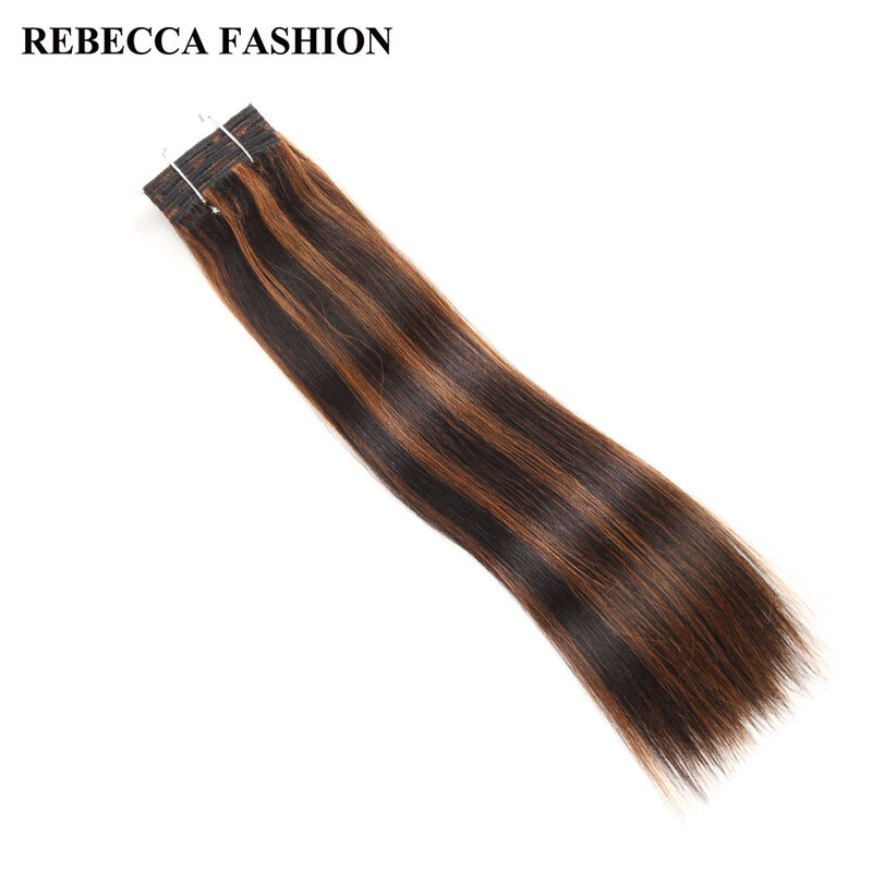 Rebecca cabelo duplo desenhado 113g brasileiro remy sedoso em linha reta tecer cabelo piano marrom 613 cores loira feixes de cabelo humano 1pc