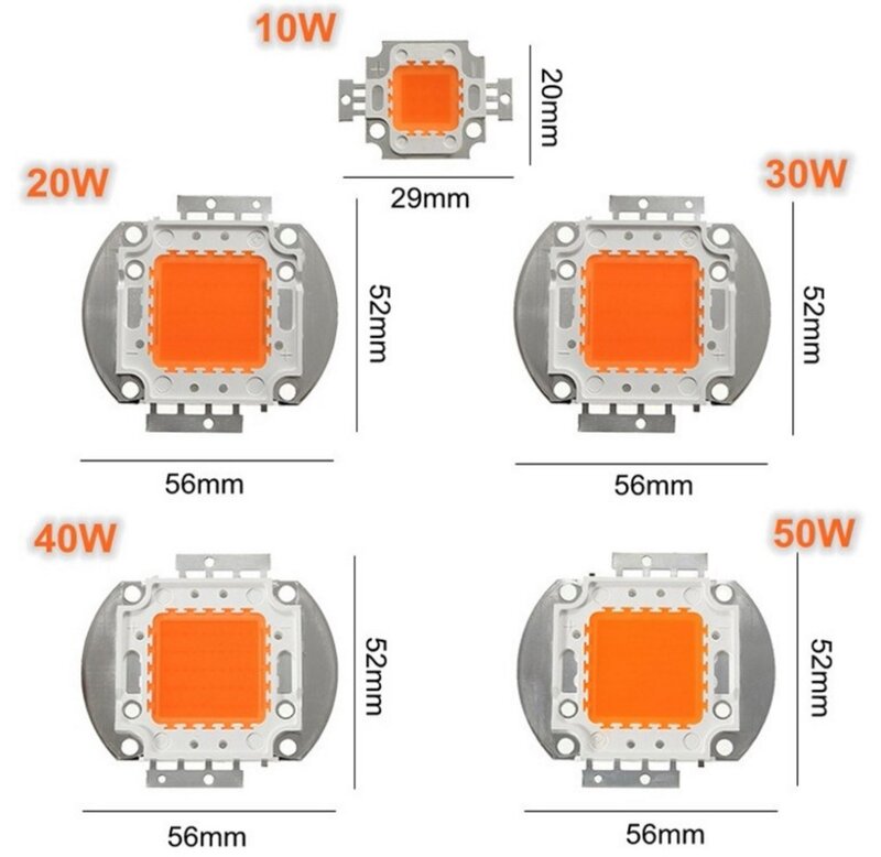 높은 전력 LED 칩 전체 스펙트럼 실내 식물 성장을 위한 조명 램프, 10W 20W 30W 50W 100W 380nm - 840nm COB 구슬