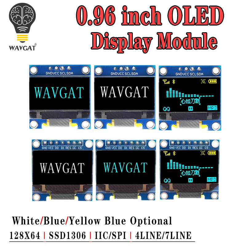 Módulo de Exibição Branco Serial OLED IIC, Placa de Tela LCD, GND, VCC, SCL, SDA, 128x64, I2C, SSD1306, 0.96 ", Preto, Arduino