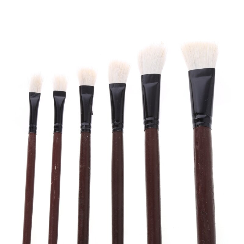 6 pçs conjunto de escovas de pintura plana artista lã cabelo aquarela acrílico óleo desenho arte suprimentos