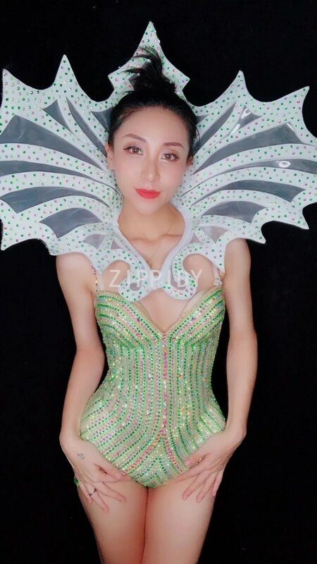 Korea Fashion Style Rhinestones Melihat Melalui Mesh Sexy Bodysuit Ulang Tahun Merayakan Klub Malam Dansa Pakaian Penyanyi Wanita Pakaian