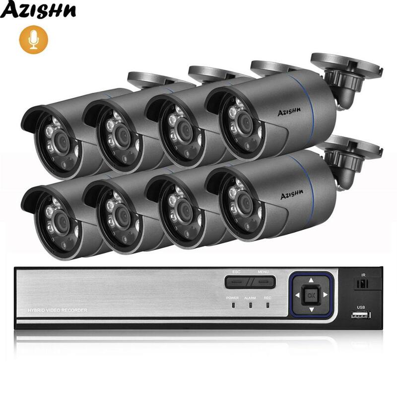 Azishn-cctvセキュリティシステム,8チャンネル,5mp,poe,nvr,h.265,2.0mpオーディオ録音,1080p,屋外ipカメラ,監視ビデオキット