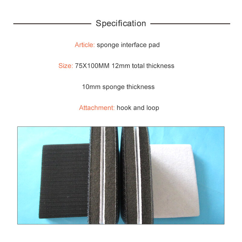 Rectangle Soft Sponge Interface Pad, Amortecimento Pad para Sander Backing, Abrasive Tools Acessórios, Hook and Loop, 75x100mm