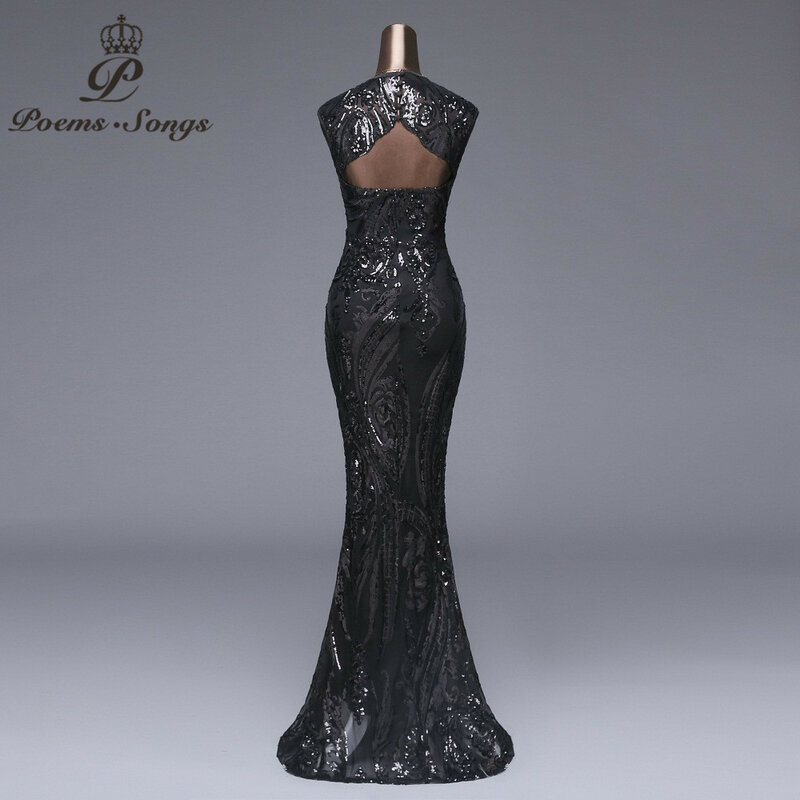 Элегантное Длинное Черное вечернее платье Poems songs с блестками, платье для выпускного вечера, светоотражающее платье