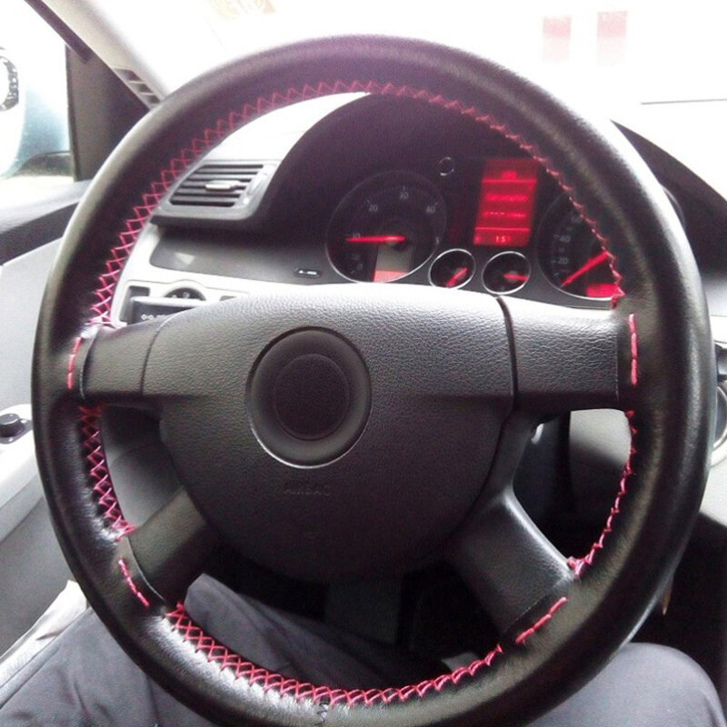 Aully park cobertura de volante de carro diy couro genuíno trança com agulhas rosca carro-estilo acessório interior