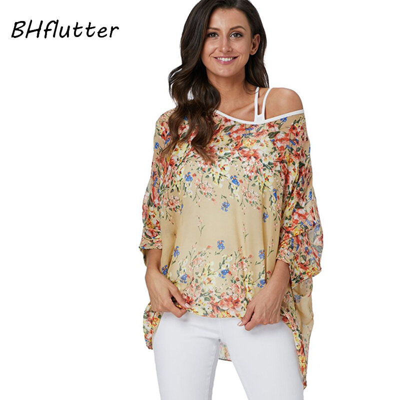 BHflutter-Blusa informal de chifón para mujer, camisa de talla grande, estilo bohemio, para verano, 2019