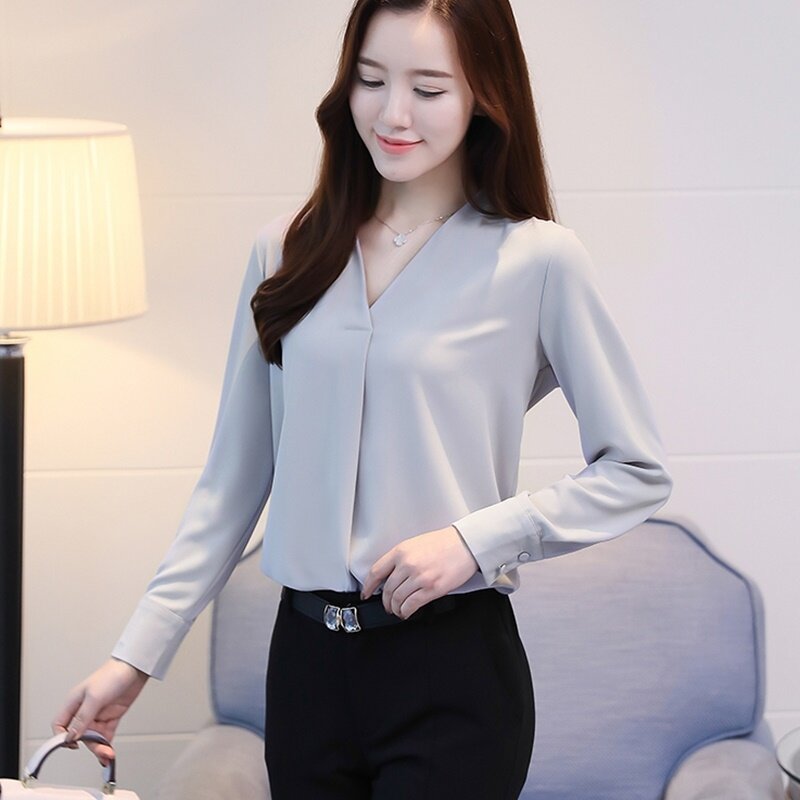 Womens Tops And Blouses Female Office Wear Business Shirts Feminine Blouse Sleeve Long Ol Korean Fashion Woman Clothing DD2077