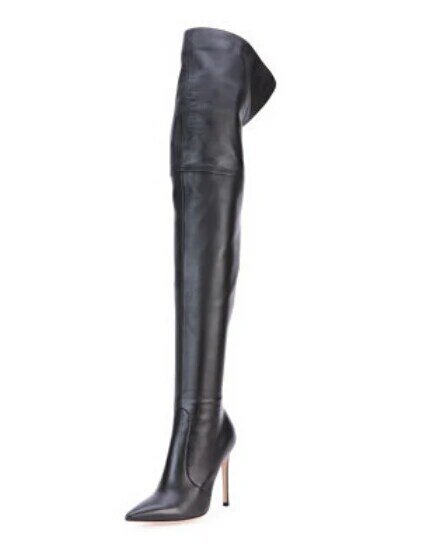 名ポインテッドトゥハイヒールの女性冬のブーツファッションカスタムオーバーザ膝の女性の革ブーツサイズ34に42送料無料