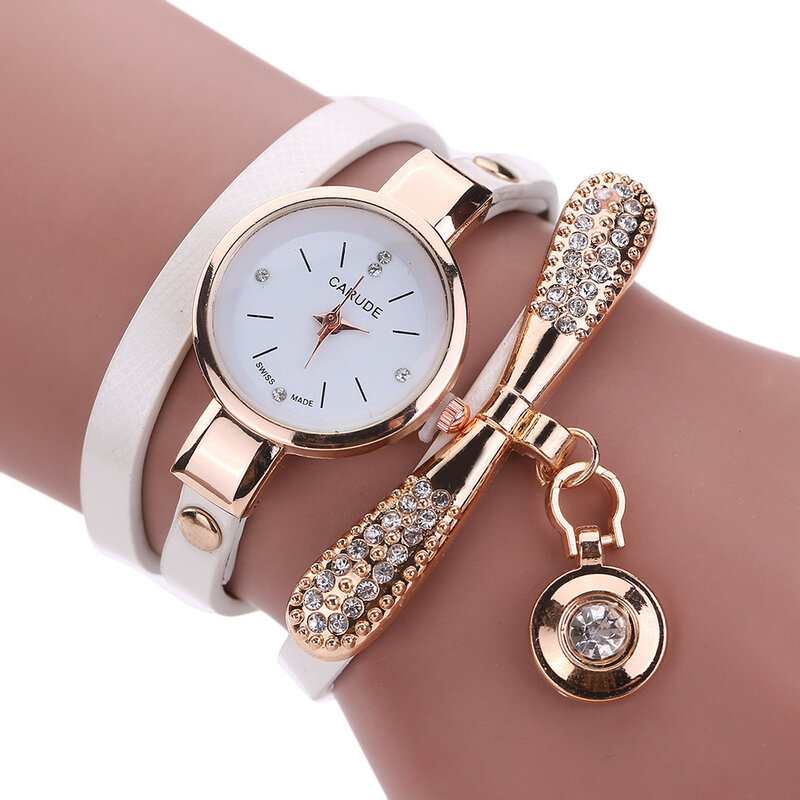 Las mujeres relojes de moda Casual reloj de pulsera de cuero de las mujeres de diamantes de imitación reloj de cuarzo analógico reloj de mujer