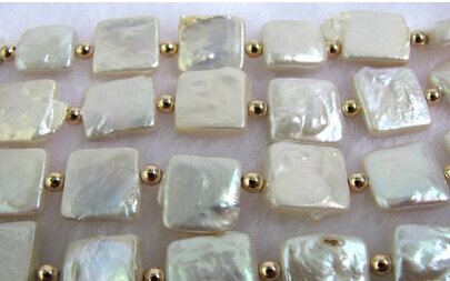 FREE SHIPPING 10mm white square freshwater pearl necklace 17"