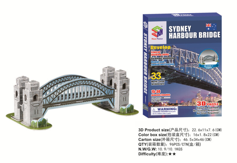 Vendite calde puzzle Sydney Bridge Australia 3D puzzle giocattoli educativi puzzle tridimensionali per bambini e adulti