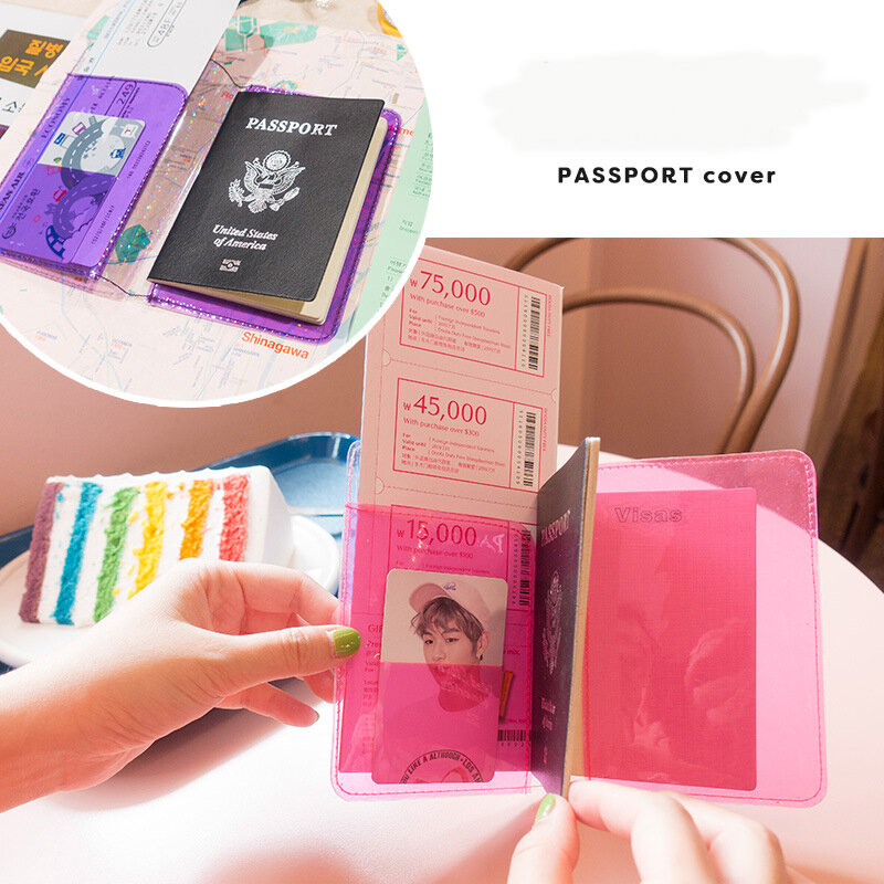 Bentoy PVC Shining Heart Passport Case Lovely Korea Girls Passport Holder Waterproof Women Travel Ticket New Card Bag