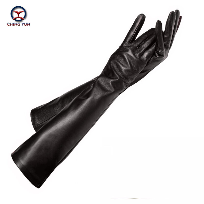 CHING YUN lady długie rękawiczki moda skóra owcza czarne rękawiczki 2019 kobiety oryginalne rękawiczki damskie cienkie podszewka styl rękaw