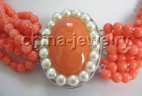 Charming 18" 10row 5mm perfect round pink coral necklace