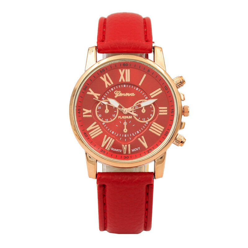 Relojes de mujer, reloj de mujer Geneva con números romanos, cuero de imitación, reloj analógico de cuarzo para mujer, regalo