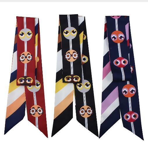 2018 New Bag Scarf Cartoon Small Silk Scarf For Women Little Monster Print Head Scarf Handle Bag Ribbons Fashion Long Scarves