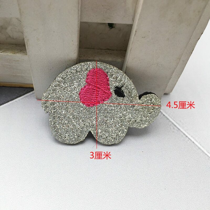 50pcs/lot Glitter Embroidered Elephant Padded Appliques Patches DIY Headwere Accessory