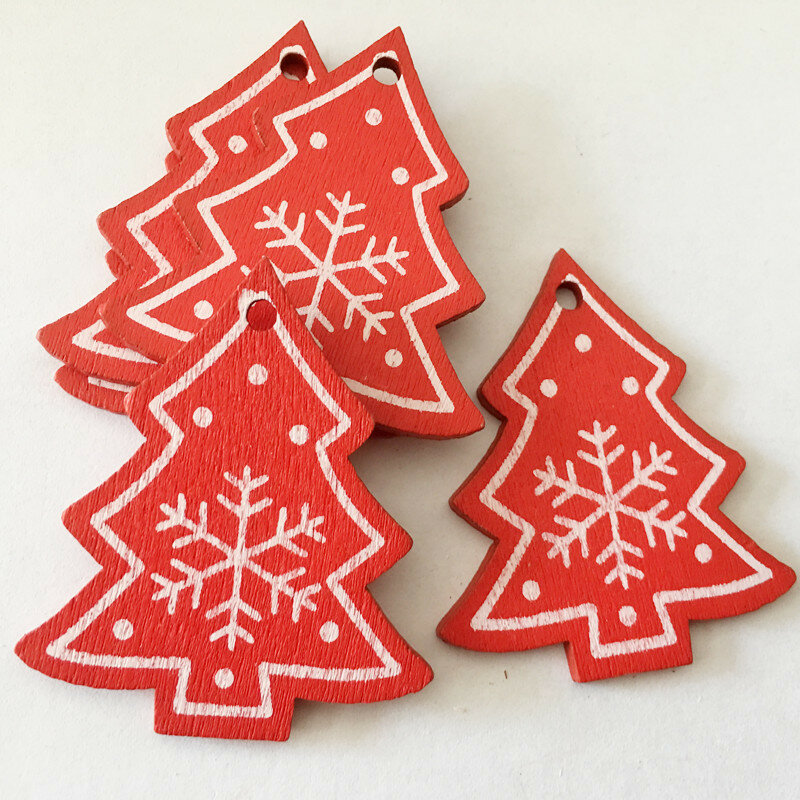 10pc 5cm Rot Herz Stern Glocke Schneeflocke Weihnachten Ornamente Anhänger Natürliche Holz Weihnachten Hängen Konfetti Weihnachten Baum Dekorationen