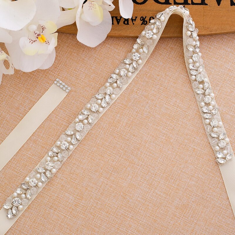 SESTHFAR-Cinturón de boda con diamantes de imitación, cinturón de plata, cinturones de flores de diamantes, faja nupcial para vestidos de novia