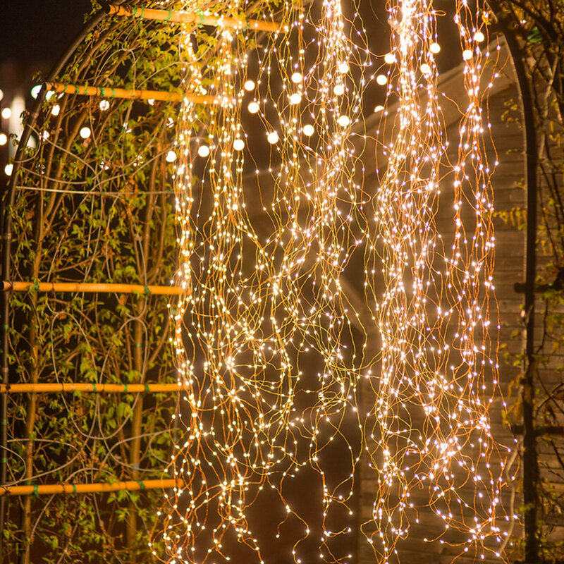 Lampu Cabang Pohon Rambat 2M Tahan Air Luar Ruangan 5 /10/14 Helai Kawat Tembaga Lampu Tali LED untuk Dekorasi Liburan Pesta Natal